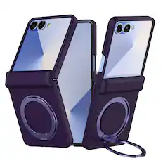 Front. Dteck - for Samsung Galaxy Z Flip7 Matte Case,Shockproof Hard PC Cover with Hinge Protection,Rugged Rotatable Kickstand Case - Darkpurple.