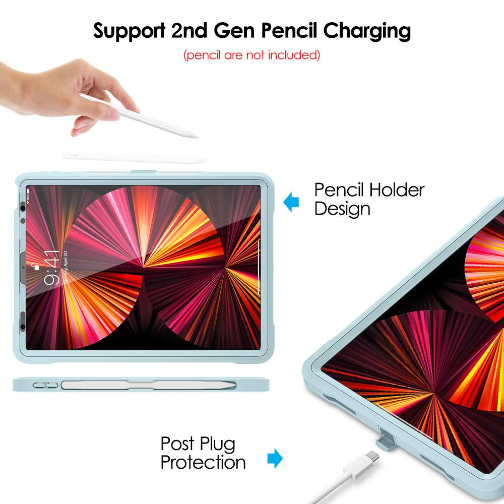 Support 2nd Gen Pencil Charging  
(pencil are not included)  

Pencil Holder Design  

Post Plug Protection