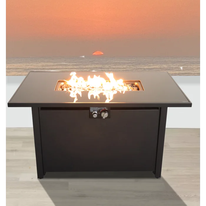 Mondawe - 25" H x 42" W Steel Outdoor Fire Pit Table with Cover - Black