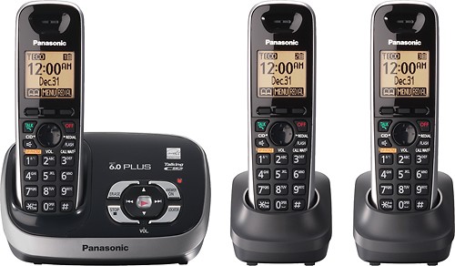  Panasonic - DECT 6.0 Expandable Cordless Phone System with Digital Answering System - Black, Brown, Gray