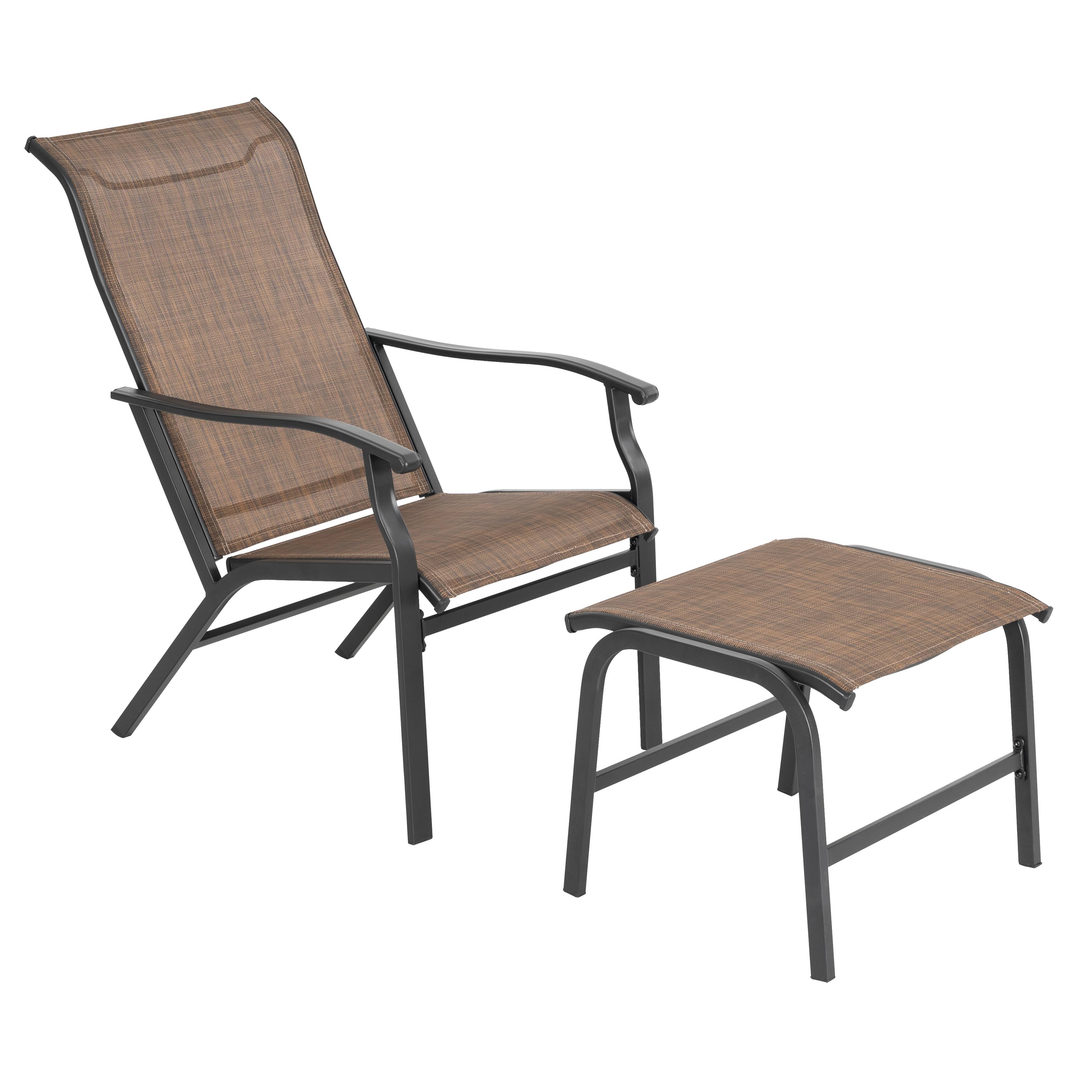 Front. Nuu Garden - 2-Piece Patio All-Weather Textilene Lounge Chair with Ottoman - Brown.