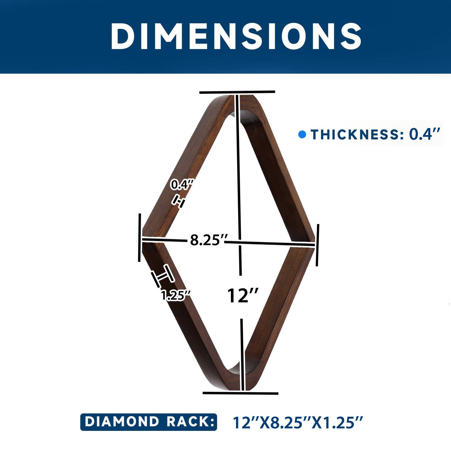 DIMENSIONS, THICKNESS: 0.4", 0.4", 8.25", 1.25", 12", DIAMOND RACK: 12"X8.25"X1.25"