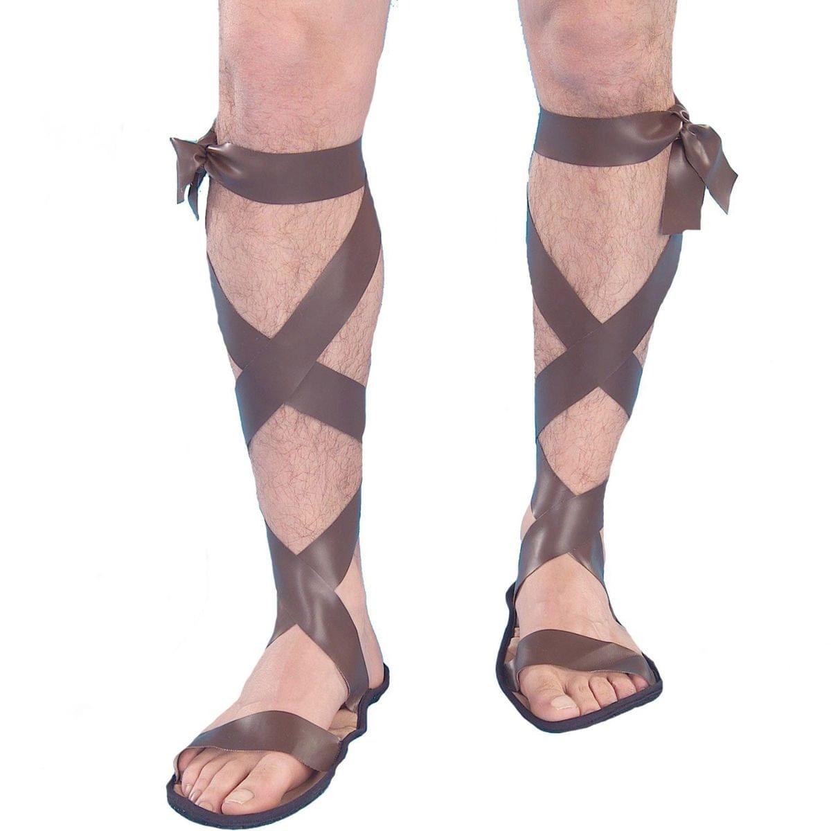 Front. Forum Novelties - Roman Gladiator Costume Sandals Adult One Size Fits Most - Brown.
