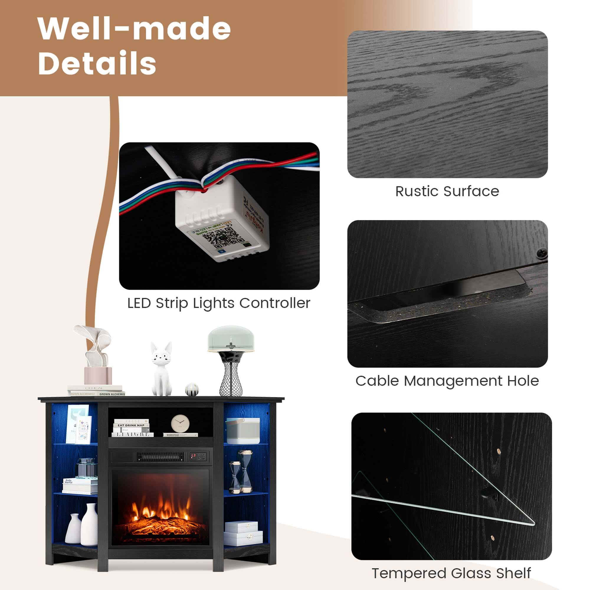 Well-made Details

- LED Strip Lights Controller
- Rustic Surface
- Cable Management Hole
- Tempered Glass Shelf