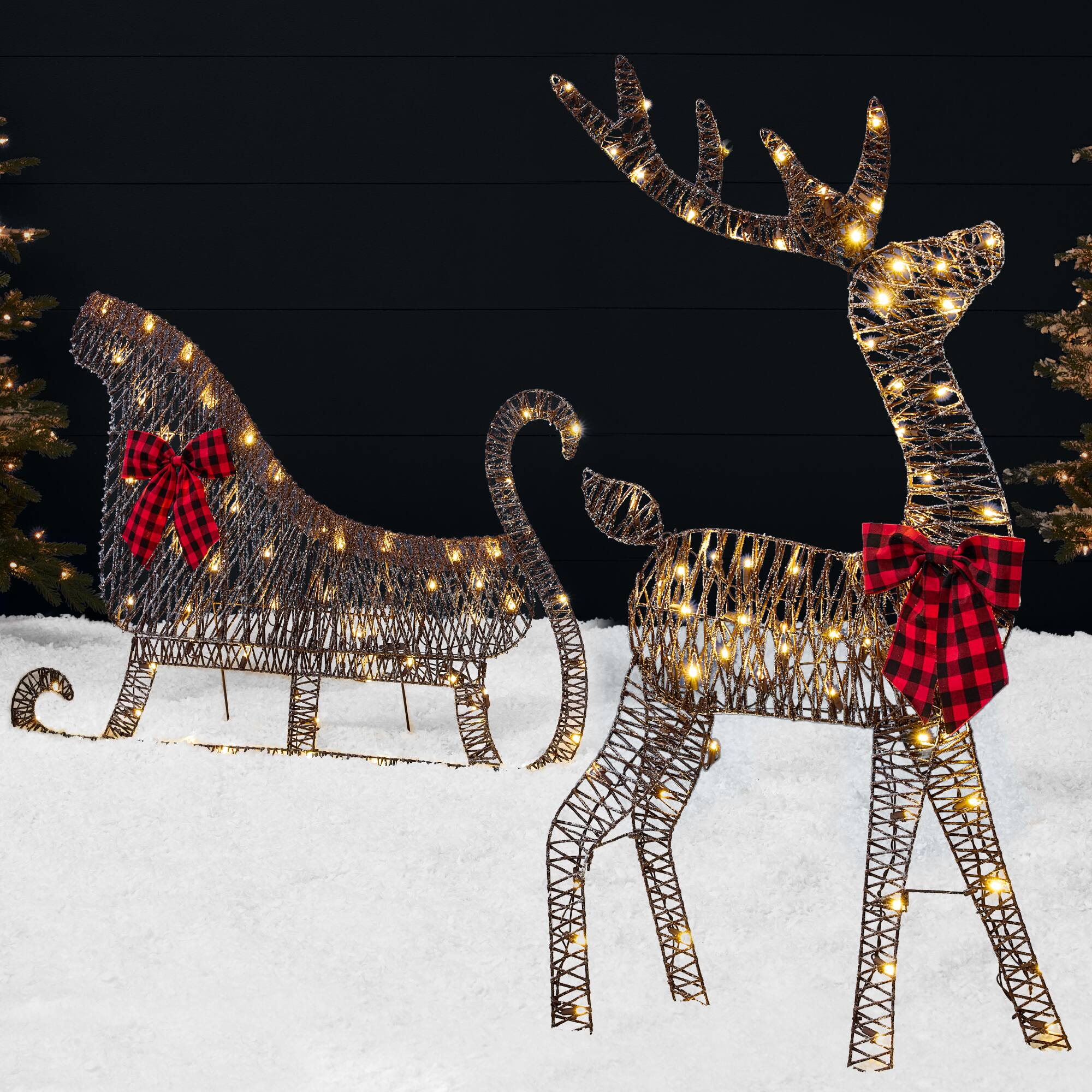 Best Choice Products - 4ft Lighted 2D Christmas Reindeer & Sleigh Set Outdoor Decor w/ 140 Warm White LED Lights - Rattan