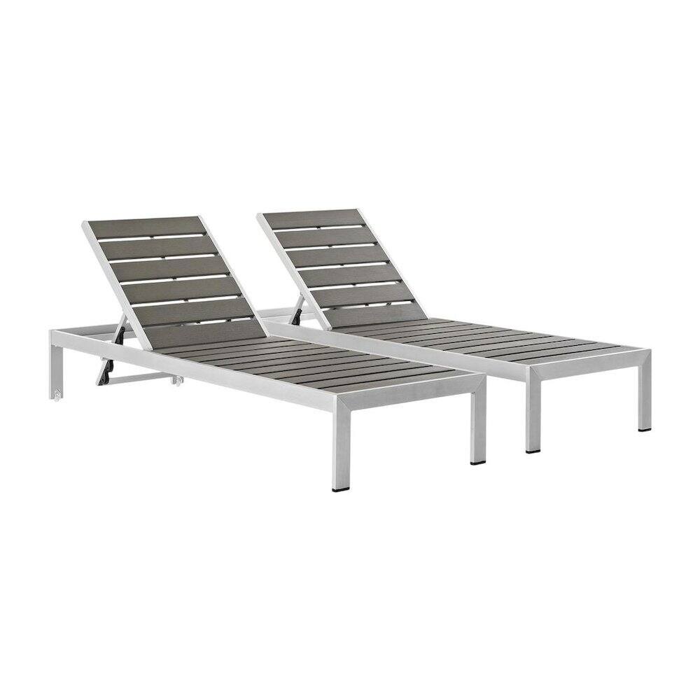 Front. Outdoor Escape - Outdoor Patio Aluminum Lounge Chairs Set Of 2 With Ergonomic Backrests - Gray.