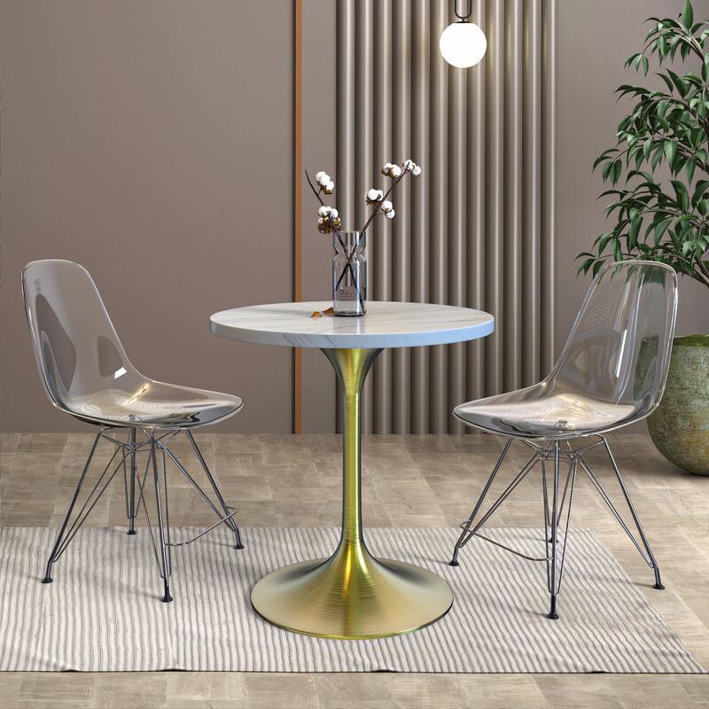 Alt View 2. LeisureMod - Verve 27 Inch Round Dining Table with Laminated White Marbleized Top and Brushed Gold Base, Modern Bistro Accent Table - White.