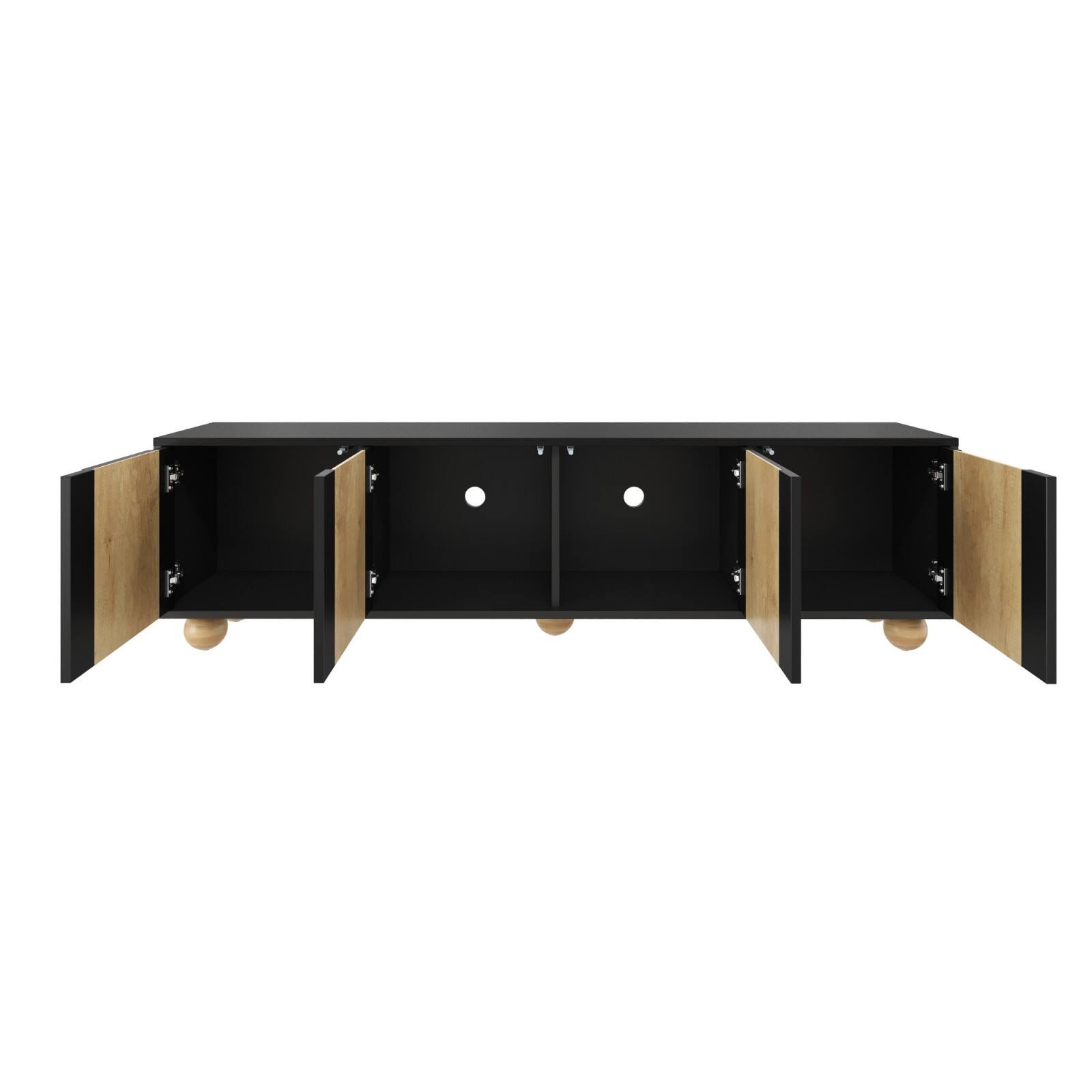 Alt View 10. Ecooso - Farmhouse TV Stand with Cable Holes for TVs up to 75",Rebound Device, 5 Solid Wood Legs for Living Room, Bedroom - Black.
