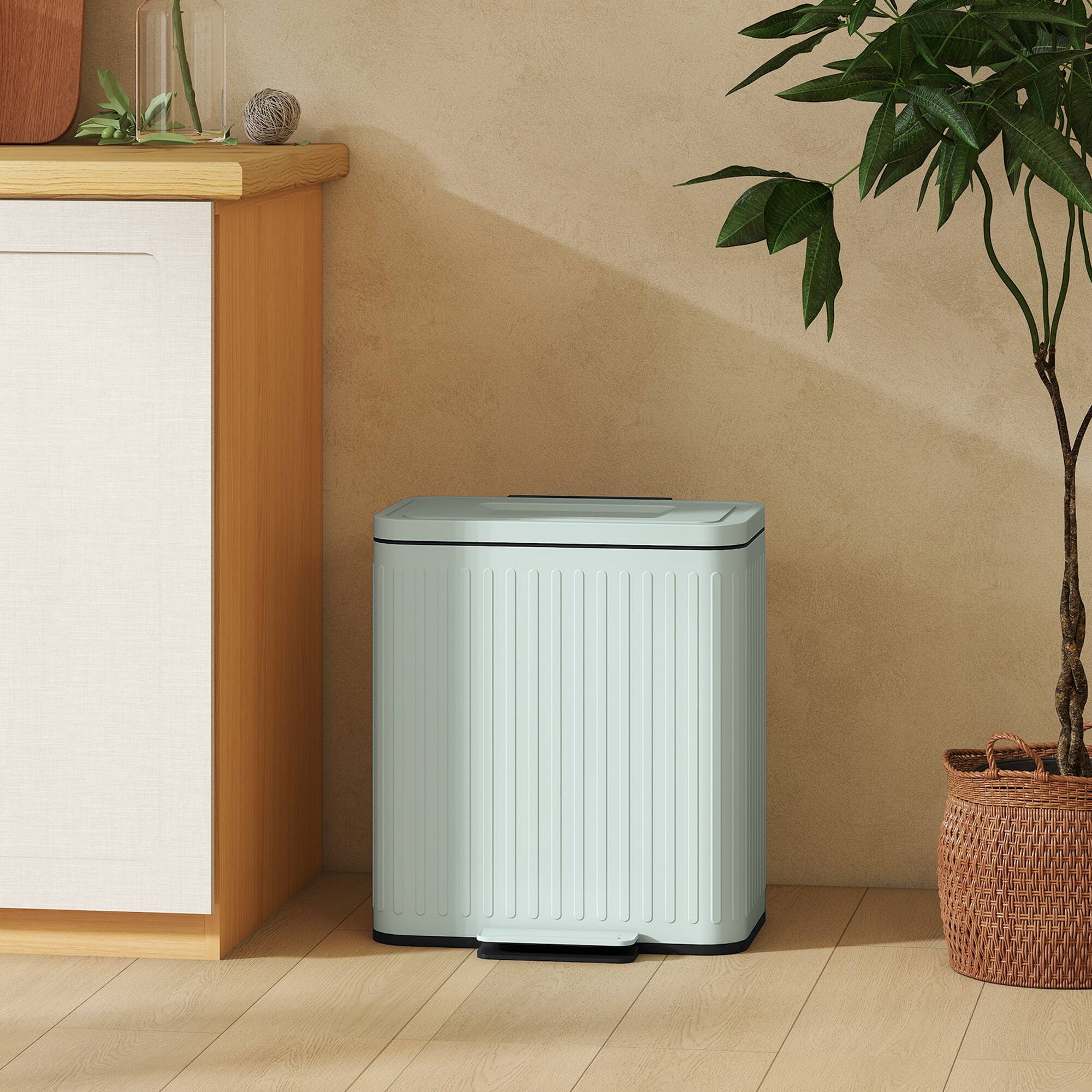 Alt View 7. Homcom - Trash Can with Lid, 2 x 5.3Gal Double Step-On Kitchen Trash Can with Rubbish Bags, Removable Buckets - Light Green.