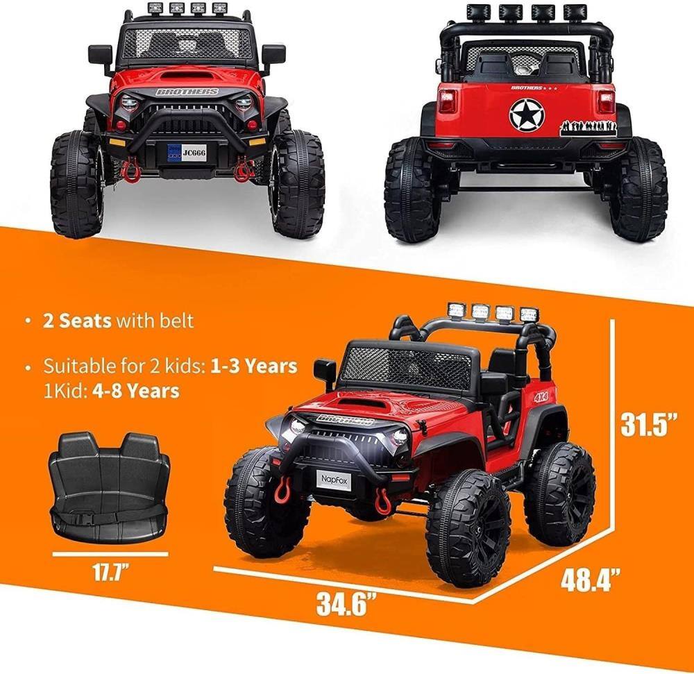 - 2 Seats with belt
- Suitable for 2 kids: 1-3 Years
- 1 Kid: 4-8 Years
- 31.5" (Width)
- 34.6" (Length)
- 48.4" (Height)
- 17.7" (Seat Width)