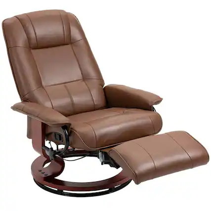 Front. Homcom - Faux Leather Manual Recliner, Adjustable Swivel Lounge Chair with Footrest, Armrest and Wrapped Wood Base - Brown.