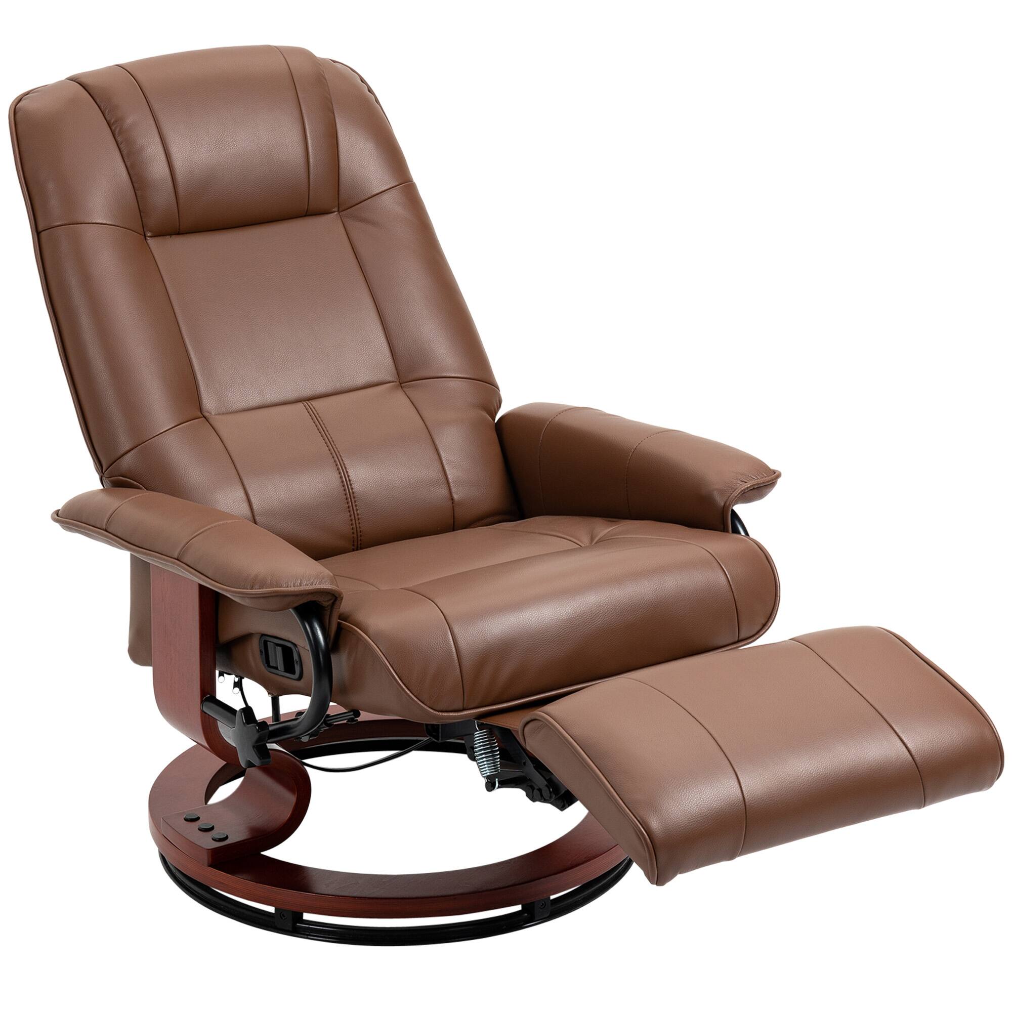 Front. Homcom - Faux Leather Manual Recliner, Adjustable Swivel Lounge Chair with Footrest, Armrest and Wrapped Wood Base - Brown.