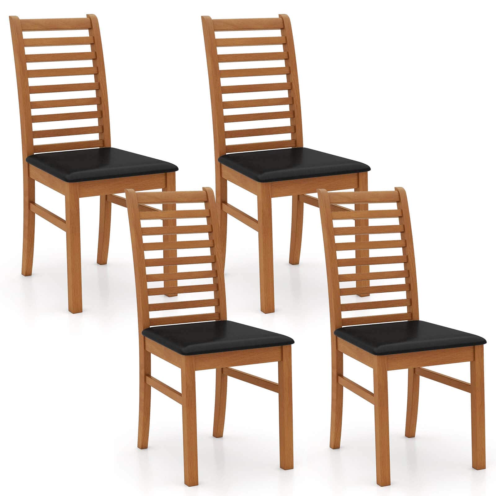 Costway - Modern Dining Chair Set of 4 Kitchen Chair with Rubber Wood Legs & Slatted Backrest - Brown price history on PriceWatchPro