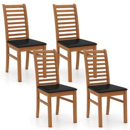 Costway - Modern Dining Chair Set of 4 Kitchen Chair with Rubber Wood Legs & Slatted Backrest - Brown
