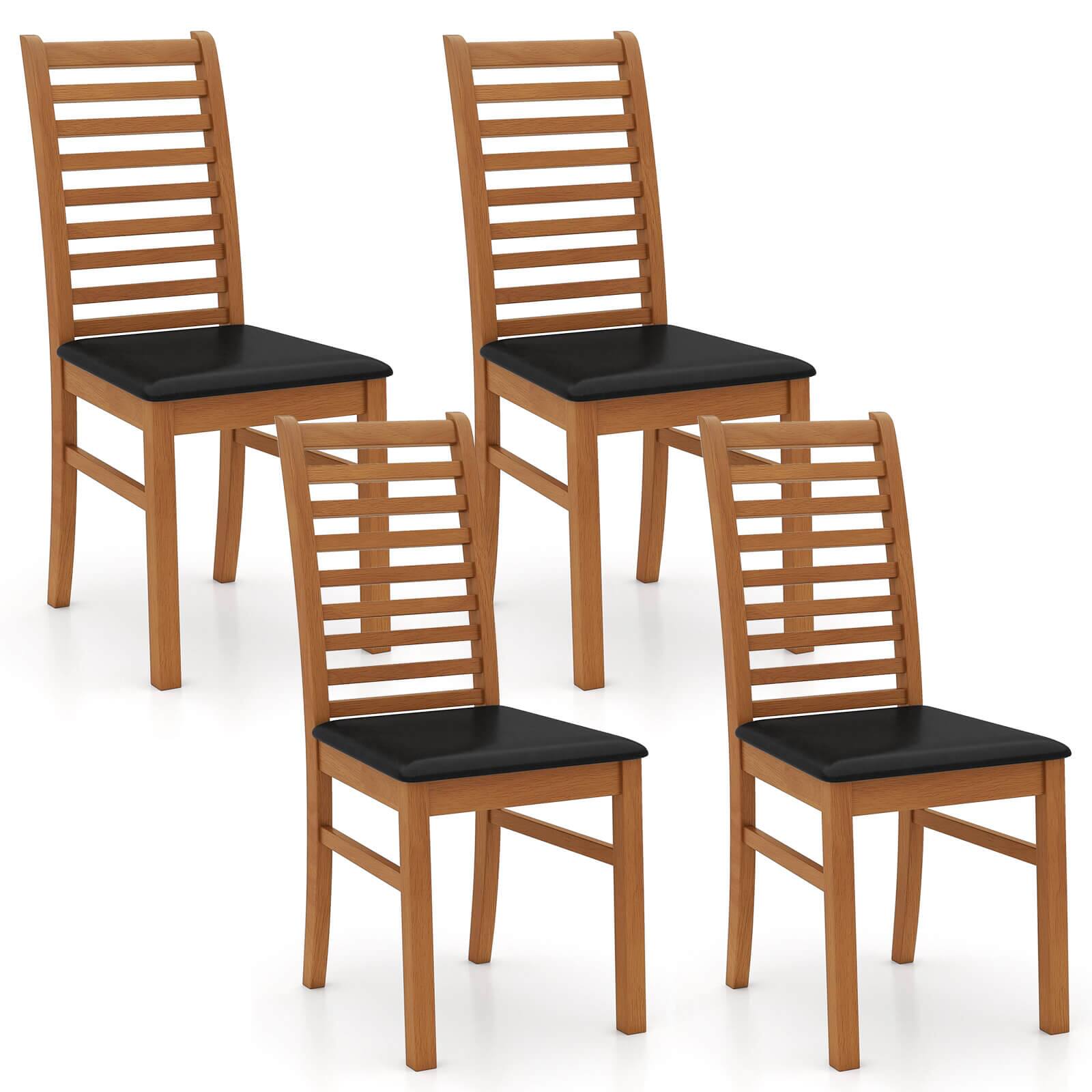 Front. Costway - Costway Modern Dining Chair Set of 4 Kitchen Chair with Rubber Wood Legs & Slatted Backrest - Brown.