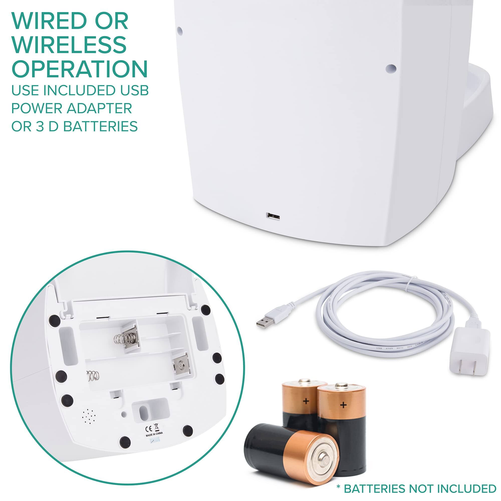 WIRED OR WIRELESS OPERATION USE INCLUDED USB POWER ADAPTER OR 3 D BATTERIES - BATTERIES NOT INCLUDED