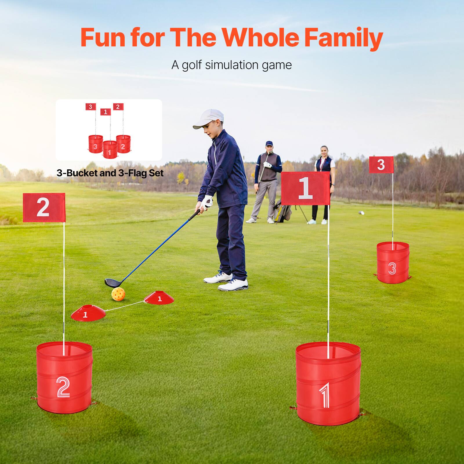 Fun for The Whole Family  
A golf simulation game  

3-Bucket and 3-Flag Set