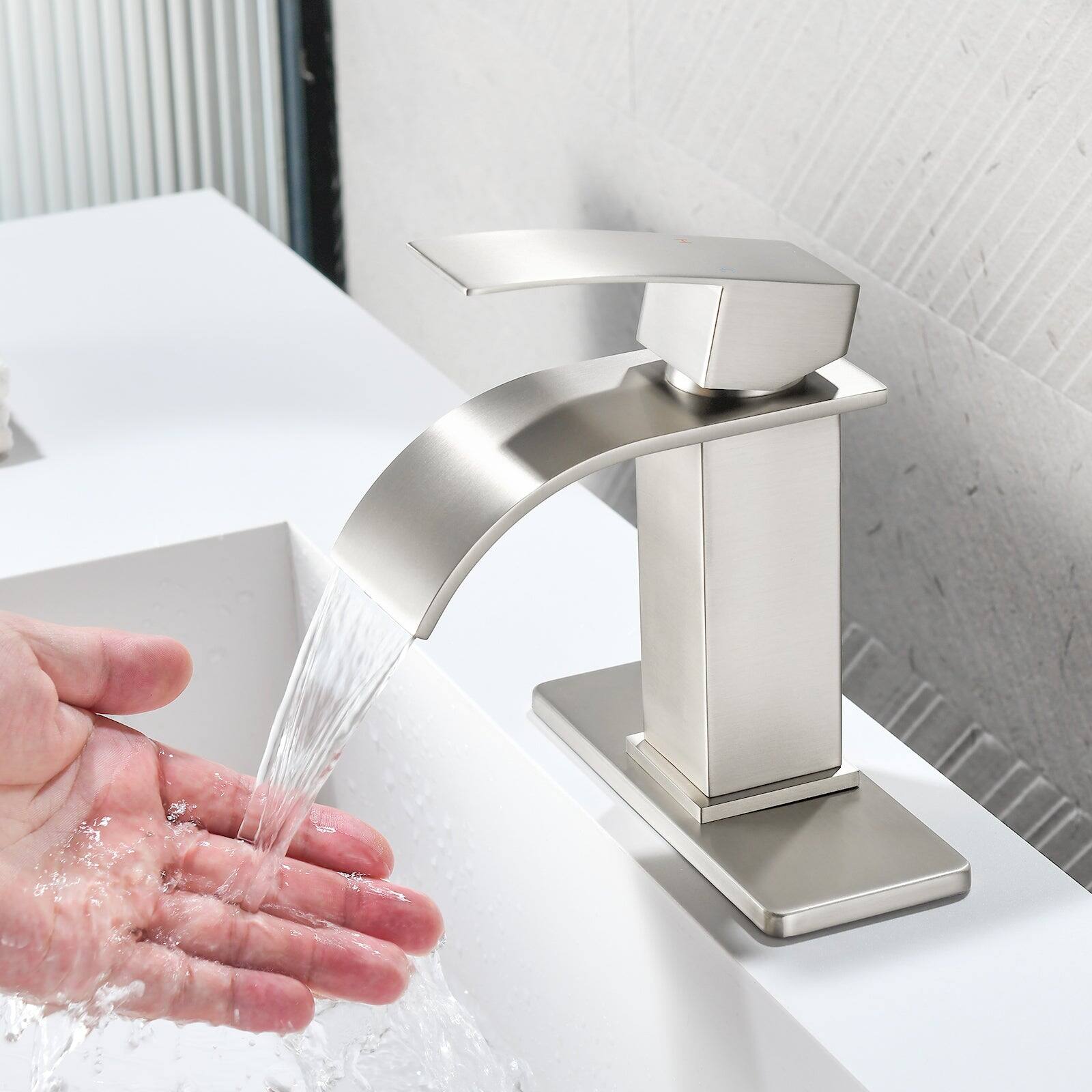 Alt View 4. Boyel Living - Brushed Faucet SUS304 Waterfall Spout cUPC Cartridge 60cm Supply Line Pop Up Drain - Brushed Nickel.