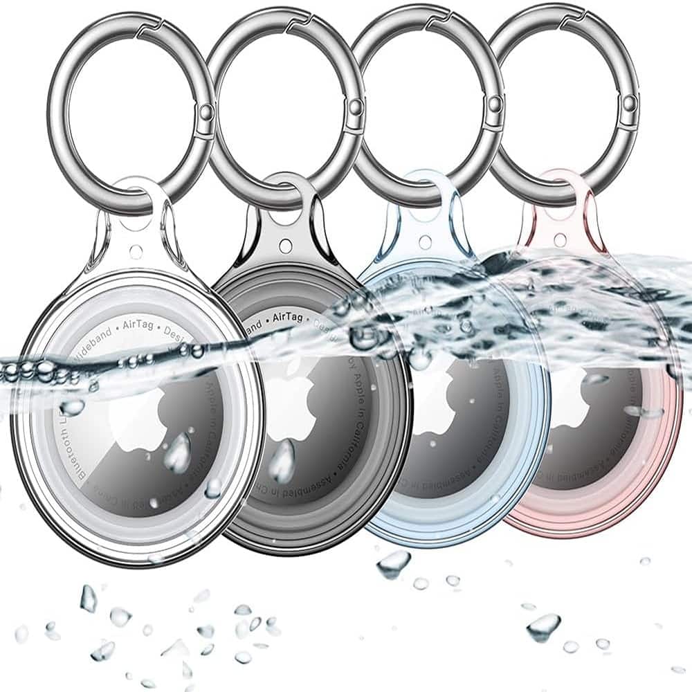 RTMB - 4-Pack AirTag Holder, Waterproof, Anti-Scratch PC Cover, Keychain - Clear/Black/Blue/Red - Color: A1 Clear+Black+Blue+Red