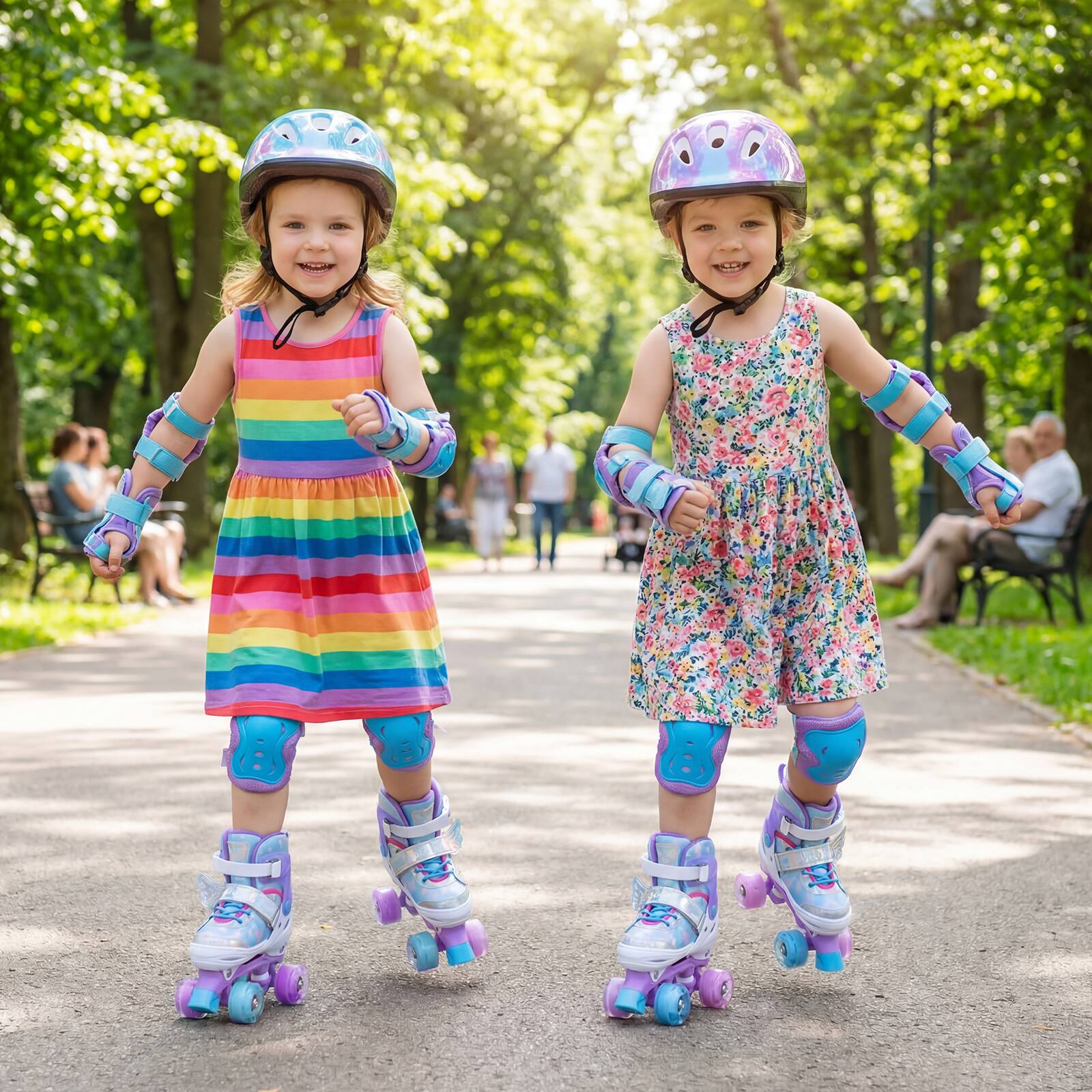 Alt View 2. Costway - Costway Kids Roller Skates 4 Sizes Adjustable Quad Skates with Light-up Wheels for Ages 5-7 - Blue.
