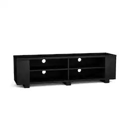 Pefilos - 59 Console Storage Entertainment Media Wood TV Stand- Adjustable Shelves, Large Cable Mgmt, Heat Dissipation - Black