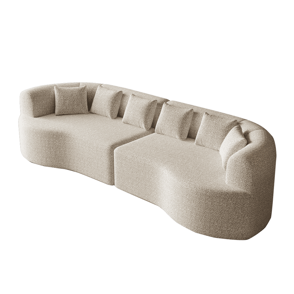 Alt View 7. Kadyn - 106.3" Curved Sectional Sofa, 4-Seater Corduroy Cloud Couch with 6 Pillows and Memory Foam - Light Beige.