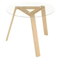 Costway 36" Round Glass Dining Table for 4 with Tempered Glass Tabletop Rubber Wood Frame - Natural - Front_Zoom