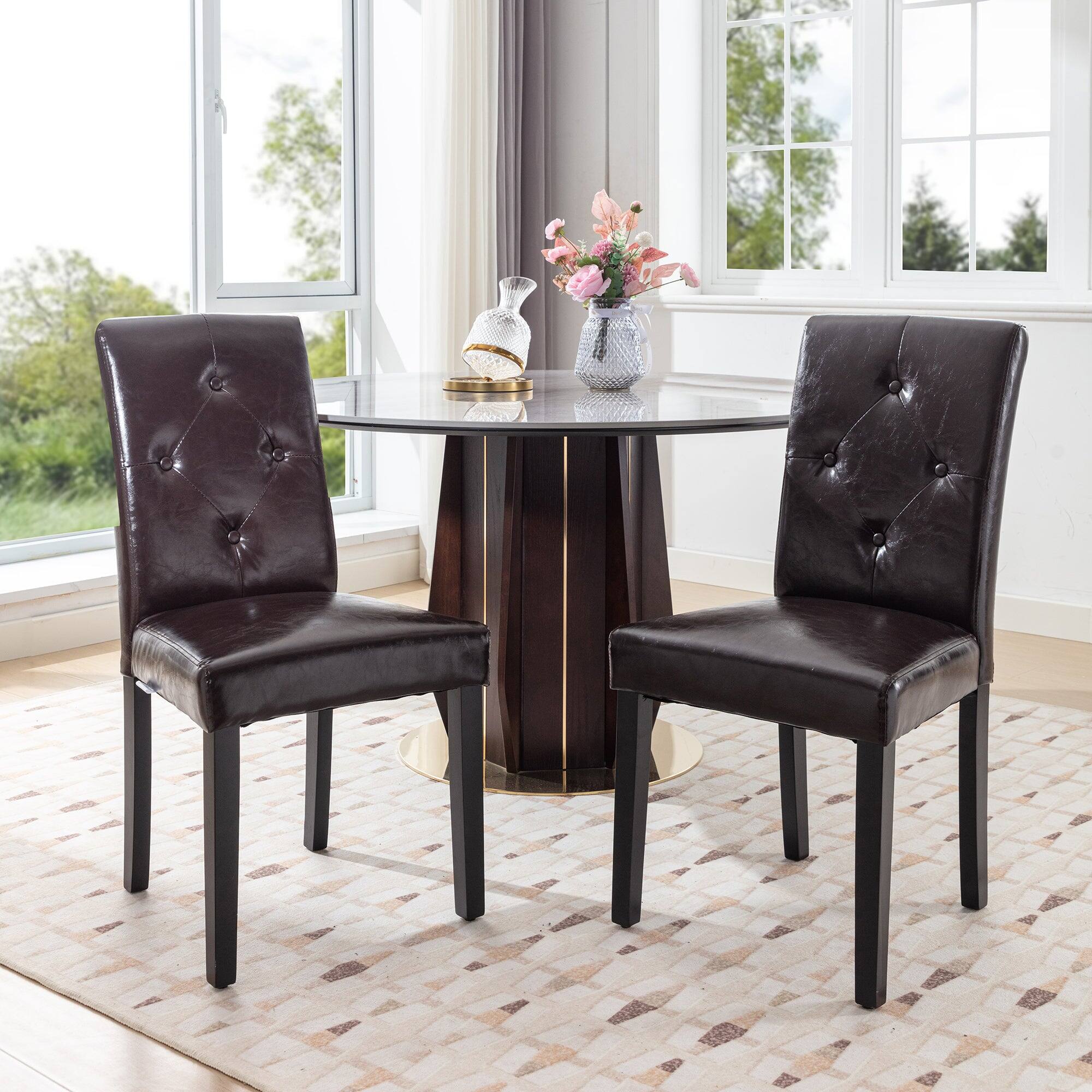 Front. Vecelo - Set of 2 Linen Dining Chairs  Upholstered Chairs- Ergonomic High Back, 260lb Capacity, Solid Wood Legs - Coffee.