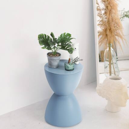 Front. Oumilen - Modern Hourglass Accent Stool - Multifunctional Side Table for Living Room, Bedroom, and Entryway - Blue.