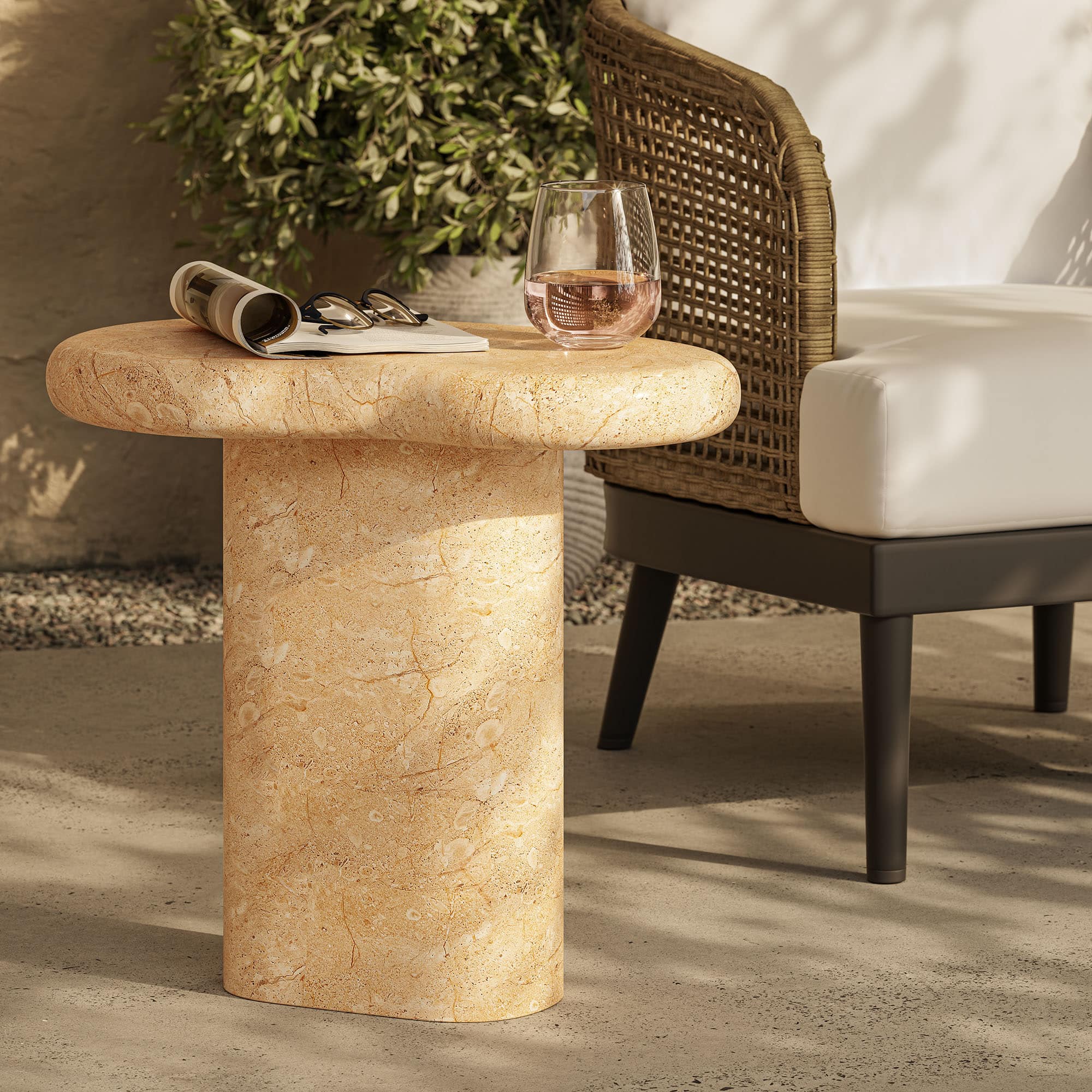 Elowen Indoor - Outdoor Patio Textured Faux Side Table by Modway - Travertine