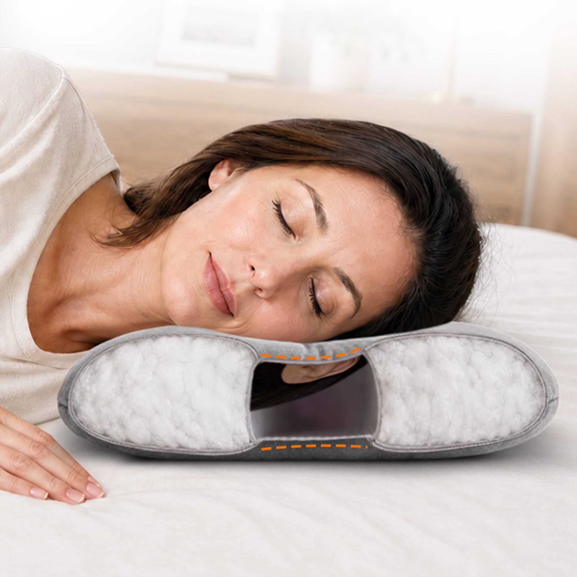Angle. Cheer Collection - Ear Pillow for Side Sleepers with 3.5-Inch Center Opening, Adjustable Fill, 17.3 x 12.6 in - Gray - Gray.
