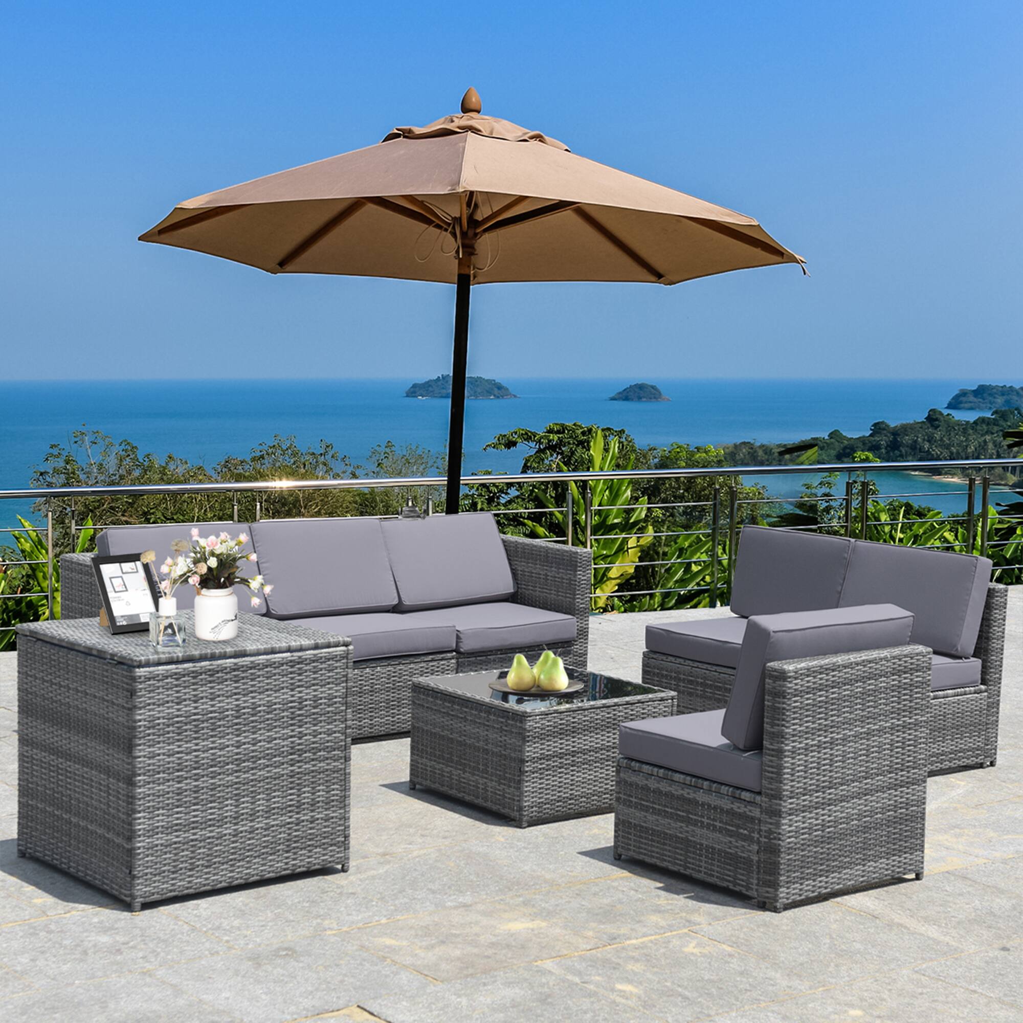 Alt View 2. Gymax - Gymax Set of 8 Gray Rattan Wicker Sofa & Table Outdoor Cushioned Sectional Patio Furniture - Gray.