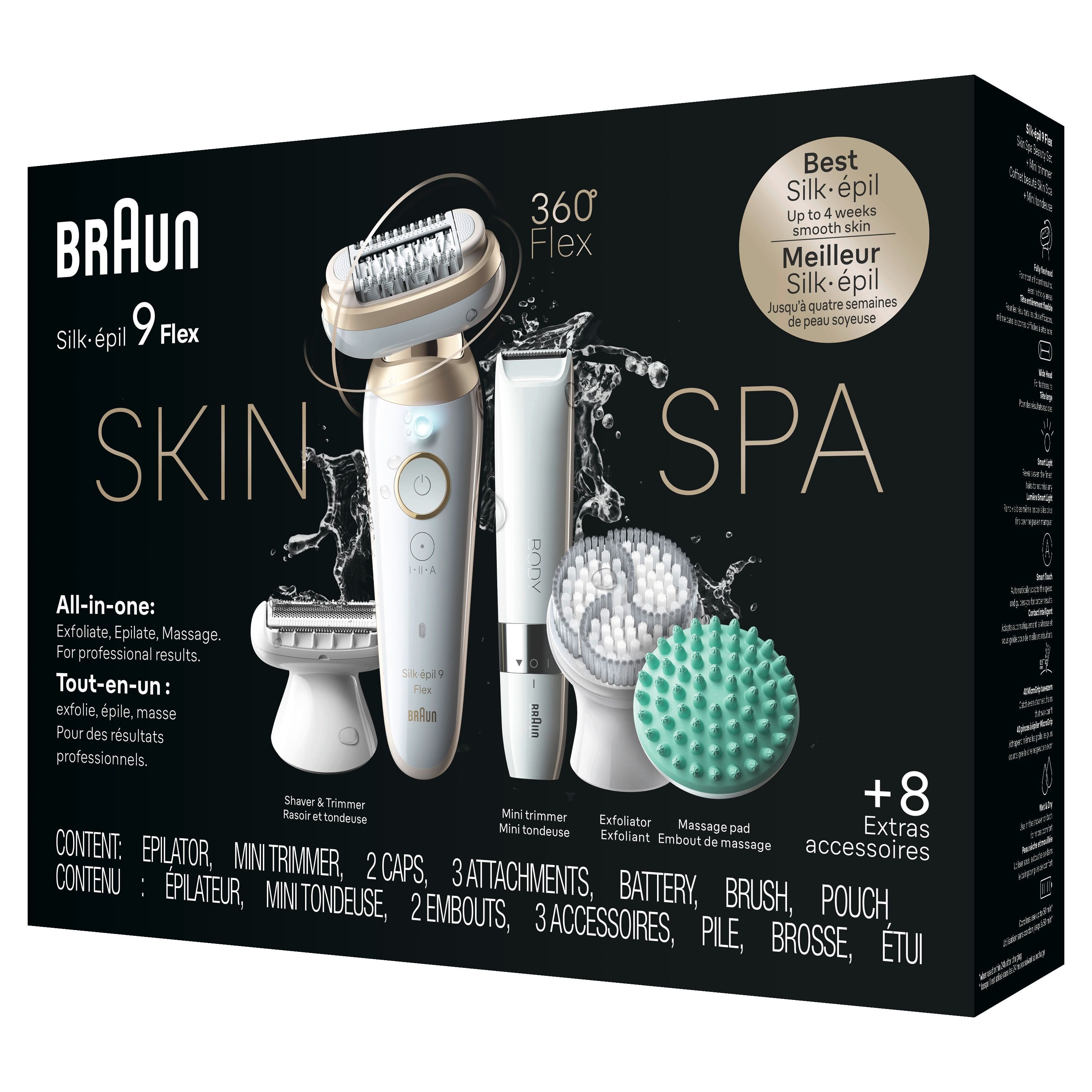 Braun Silk épil 9 Flex Pivoting SkinSpa Epilator, Wet/Dry, Shaver