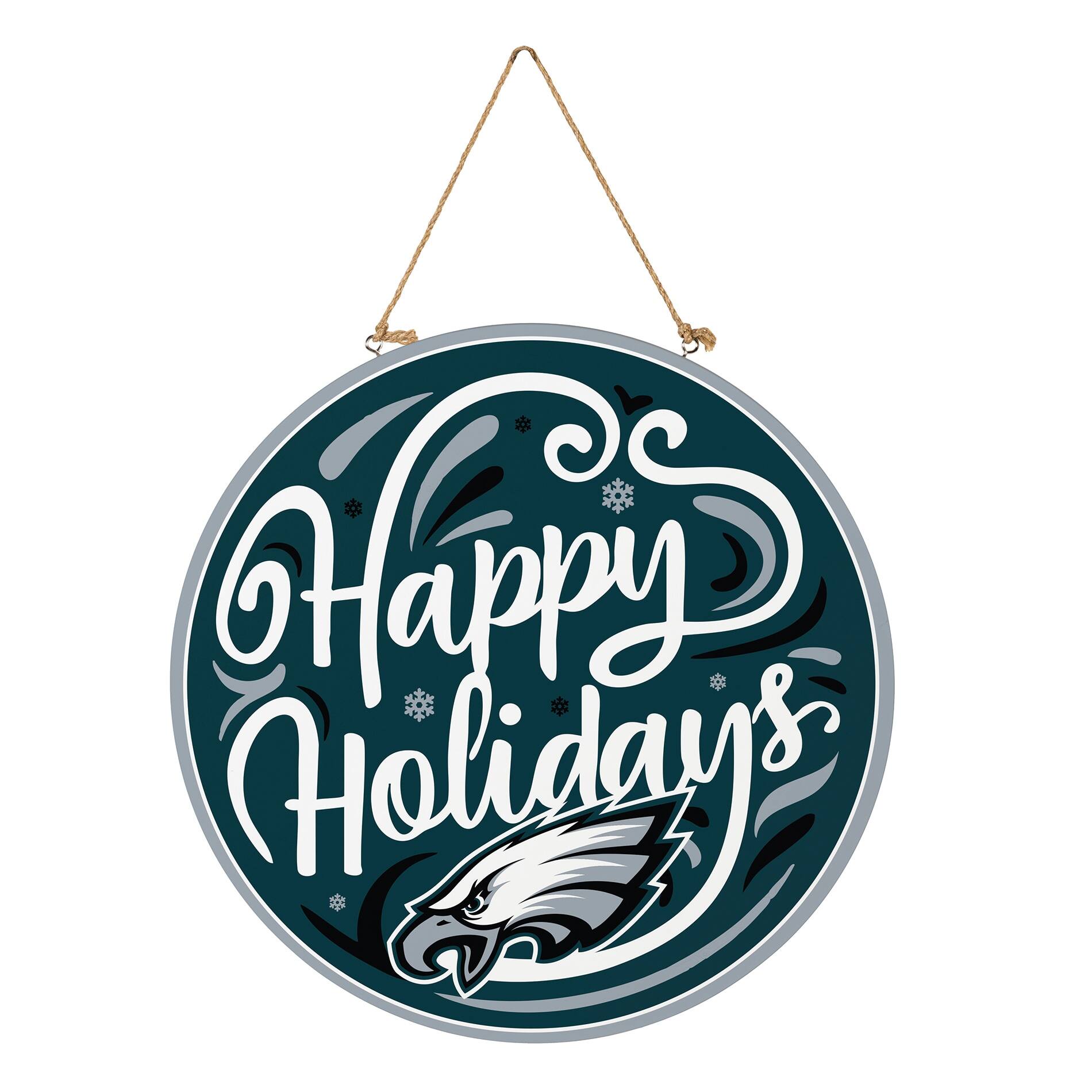 Alt View 2. Evergreen Enterprises - Philadelphia Eagles 18" Happy Holidays Wooden Round Door Sign - Multicolor.