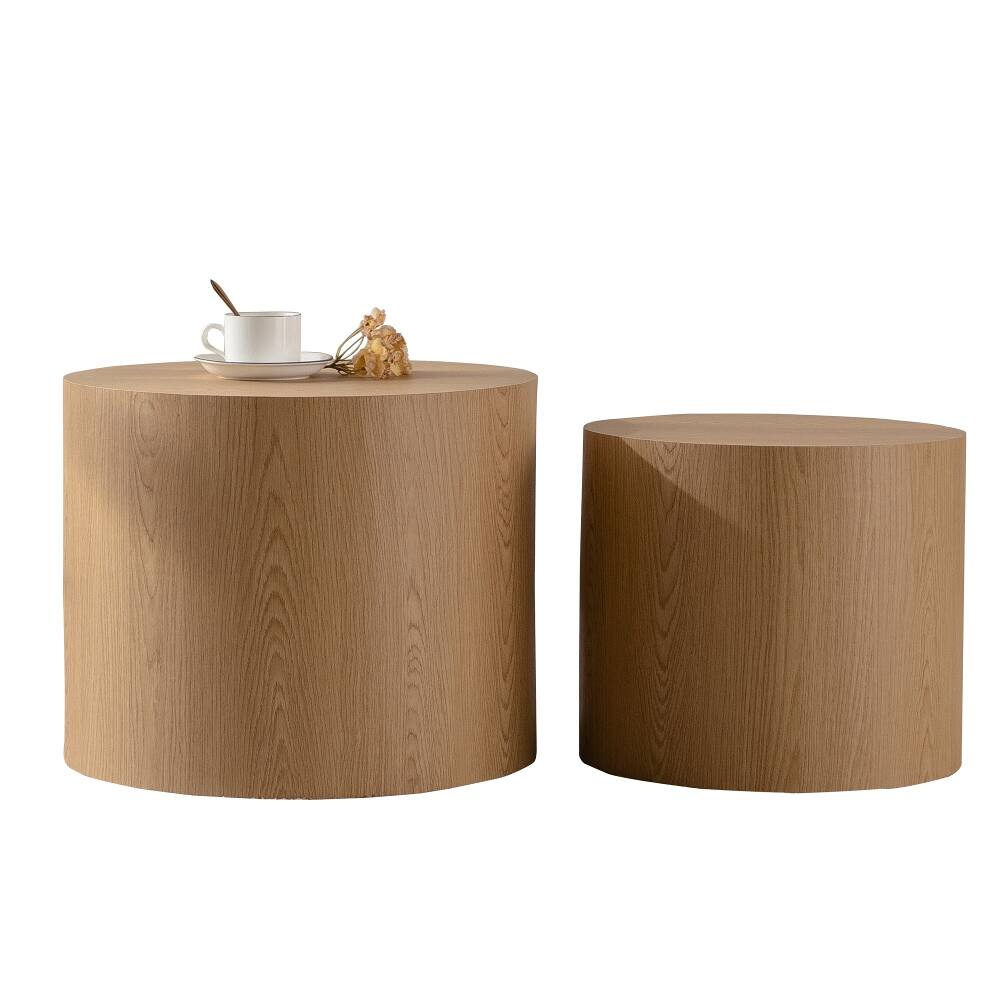 Alt View 3. Loheer - Loheer Nesting Coffee Table Set of 2 Round Wooden Modern Circle Accent End Side Table for Small Space Living Room - Brown.