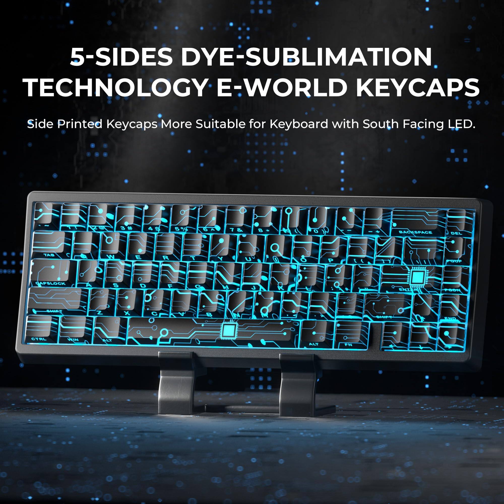 5-SIDES DYE-SUBLIMATION TECHNOLOGY E-WORLD KEYCAPS  
Side Printed Keycaps More Suitable for Keyboard with South Facing LED.