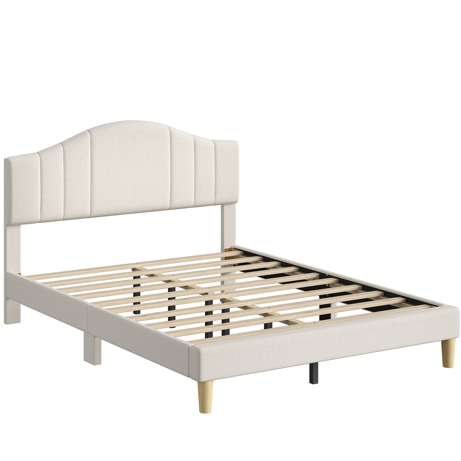 Alt View 3. Pinmoco - Pinmoco - Upholstered Platform Bed Frame with Adjustable LED Arc Headboard - Fabric Beige.