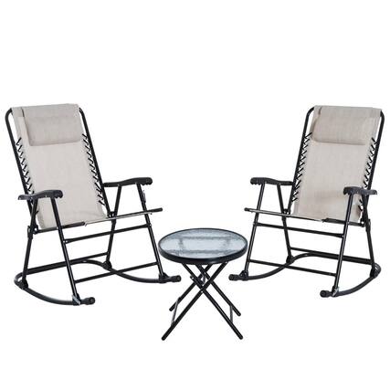 Front. Resenkos - Resenkos Outdoor Folding Rocking Chair Patio Table Seating Set, 2 Rocking Chairs, 1 Side Table, Fabric, Cream White - Cream White.