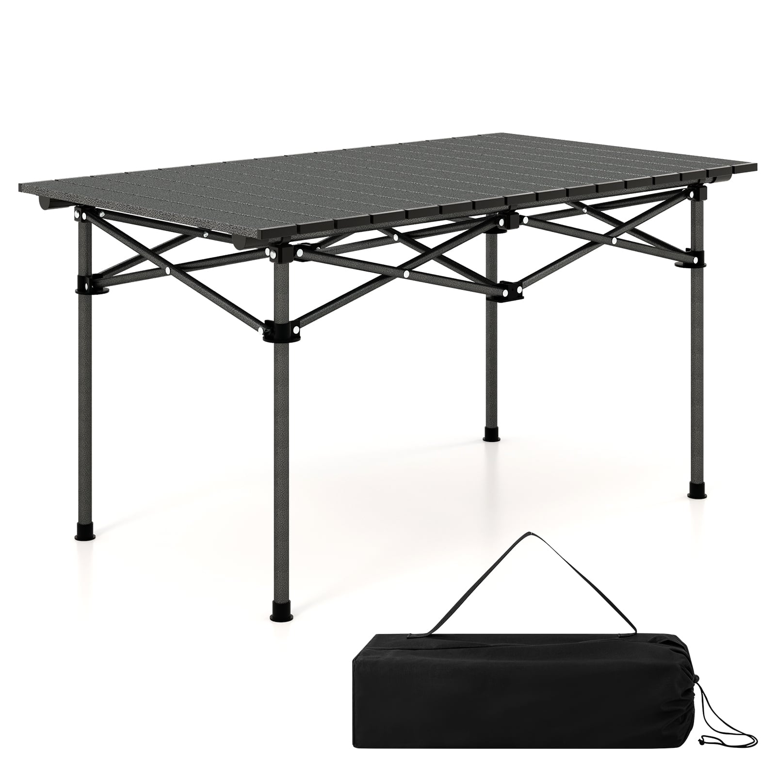 Front. Costway - Aluminum Camping Table for 4-6 People Folding Picnic Table w/ Carry Bag - Black.