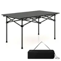 Costway Aluminum Camping Table for 4-6 People Folding Picnic Table w/ Carry Bag - Black - Front_Zoom