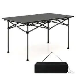 Costway - Aluminum Camping Table for 4-6 People Folding Picnic Table w/ Carry Bag - Black