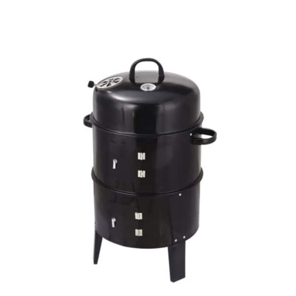 MOOSOO - Outdoor Double-Layer Grill, Charcoal Wood Fired Braising and Smoking Stove - Black