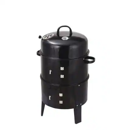 Front. MOOSOO - Outdoor Double-Layer Grill, Charcoal Wood Fired Braising and Smoking Stove - Black.