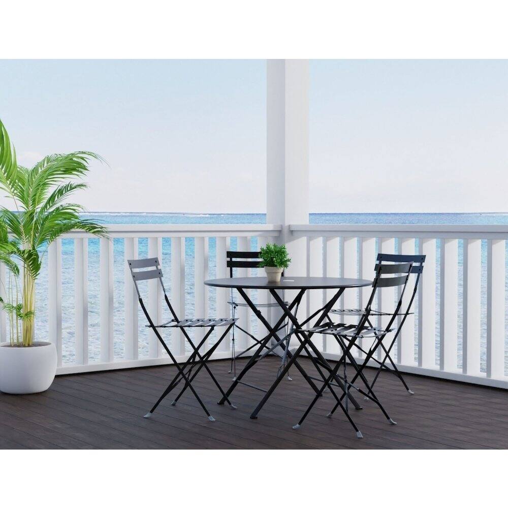Angle. Carolina Chair & Table - Bistro 36" Round Table Outdoor Set - Set of 5 - Black - Black.
