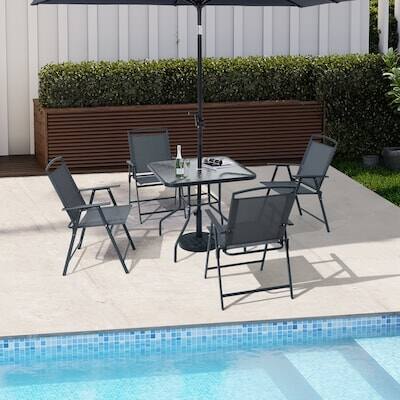 Alt View 4. Crestlive Products - Crestlive Products 5 Piece Brown Patio Dining Set Steel Square Table 4pc Stationary Chairs - Gray-5PC.