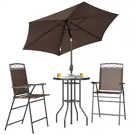 Outsunny - Outdoor Table and Chairs with Umbrella Set - Brown