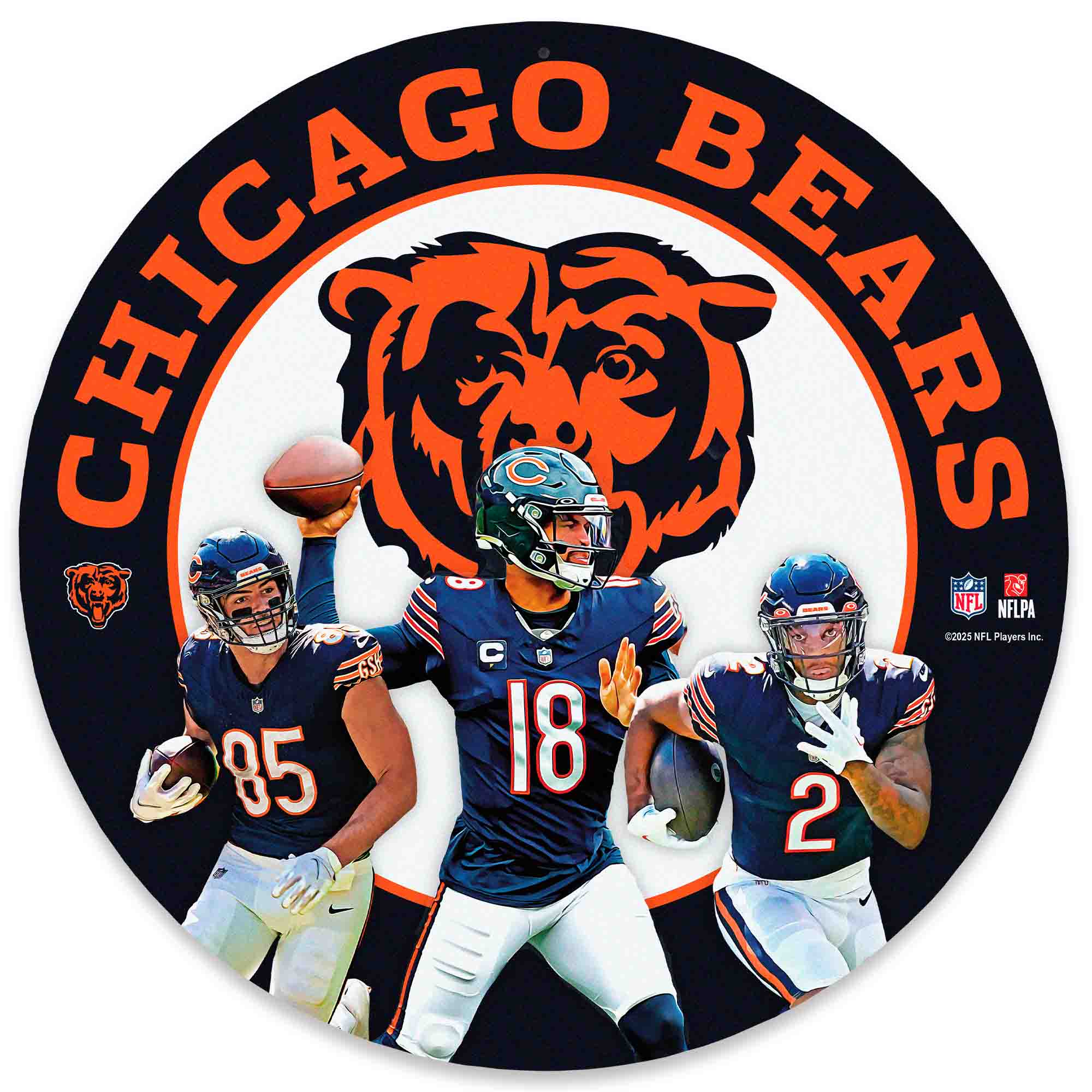 Chicago Bears D.J. Moore,-Caleb Williams &-Cole Kmet Team Stars 11" Round Metal Sign
