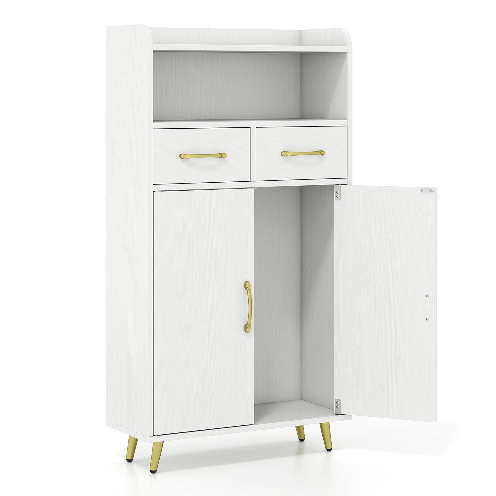 Alt View 9. Costway - Costway Bathroom Storage Cabinet with 2 Drawers and 2 Doors, Adjustable Shelf & Metal Legs - White.