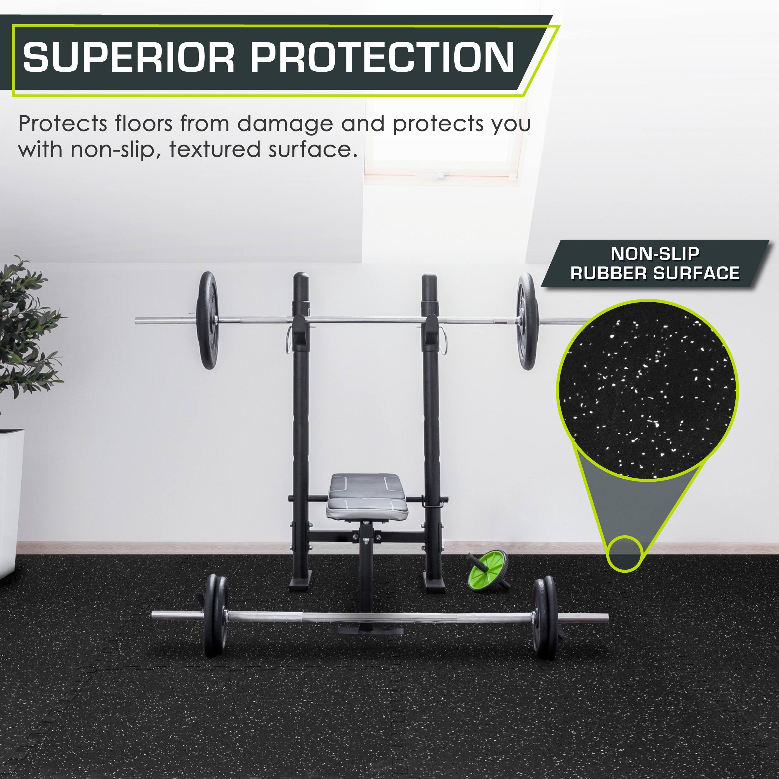 SUPERIOR PROTECTION: Protects floors from damage and protects you with a non-slip, textured surface. NON-SLIP RUBBER SURFACE