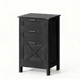 HTUTWOO - File Cabinet with 3 Drawers - Farmhouse Office Storage Cabinet, Vertical Filing Organizer, Metal Frame with Wood Finish - Black